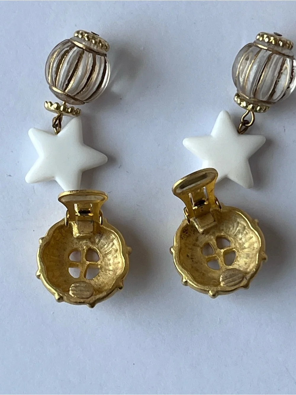 Vintage Nautical White Gold Tone Clip On Earrings